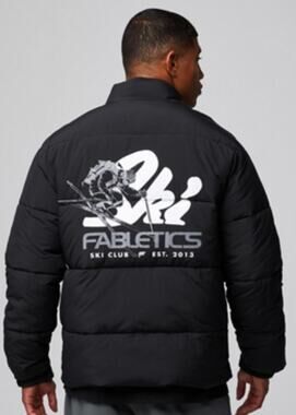 Fabletics Essential Puffer Jacket Black Back Graphic L Ski Club